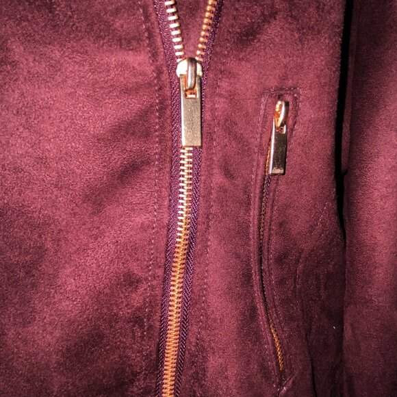 LC Lauren Conrad Runway Faux Suede Moto Jacket, NWT, Wine, Size 16 - Picture 5 of 10